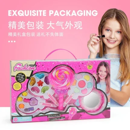 Fashion Washable Makeup Toys Lollipop Cosmetic Toy Girl Gift Box Kids Make Up Kit for Girls